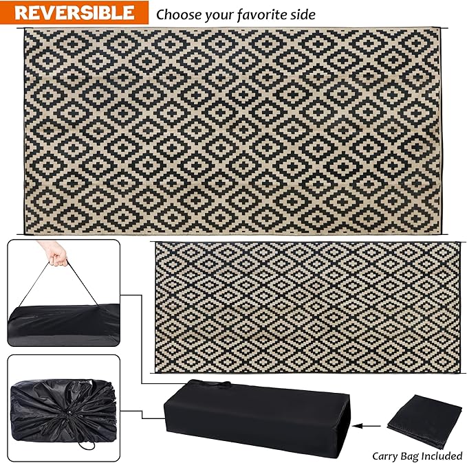 SAND MINE Waterproof Outdoor Rug 10x20 ft, Plastic Reversible Rug, Modern Area - Image 3