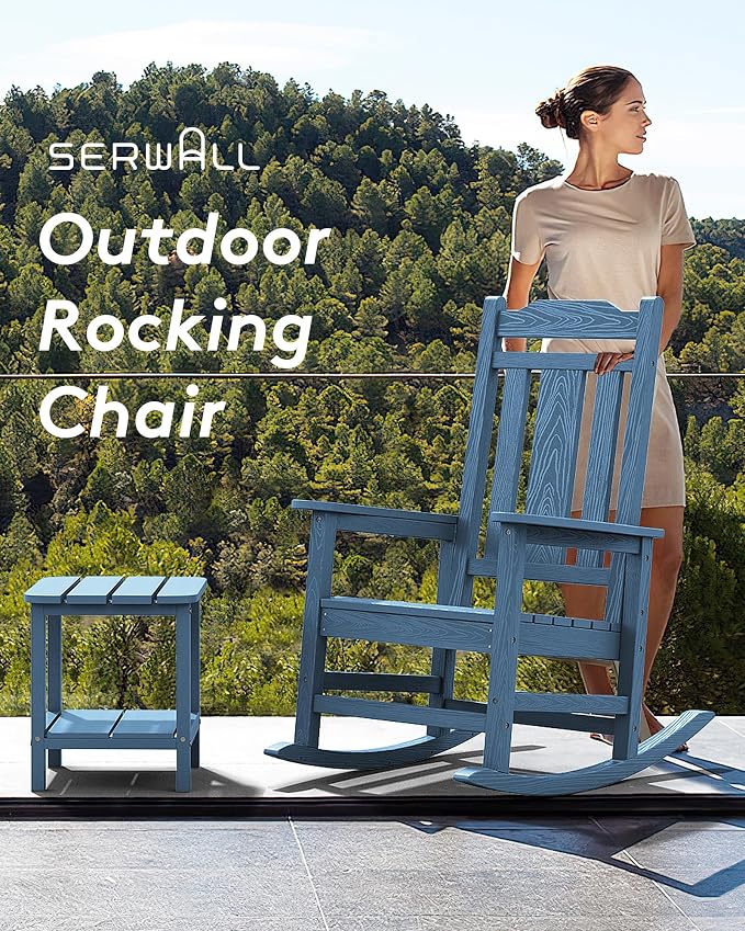 SERWALL Oversized Rocking Chair Outdoor, HDPE Outdoor Rocking Chair - Image 8