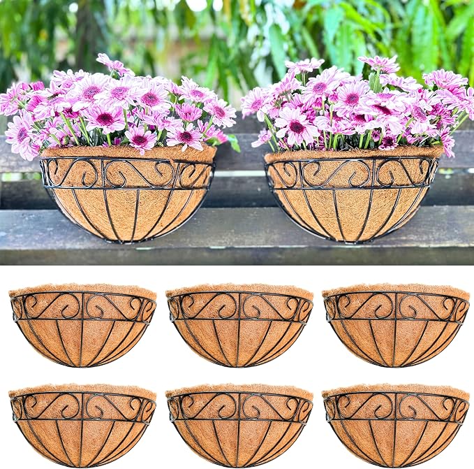 LaLaGreen Wall Hanging Planters, 6 Pack, 12 Inch Balcony Flower Baskets by L%C3%A1L%C3%A1Green