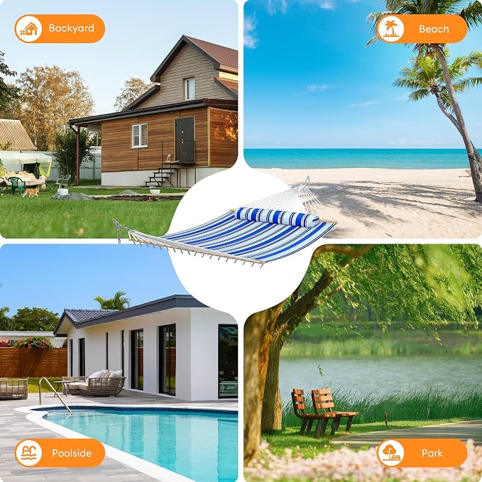 Double Hammock with Spreader Bar, Soft Pillow, Max Load 500lbs, Portable Hammock - Image 5