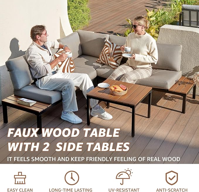 NATURAL EXPRESSIONS Patio Furniture Sets, Metal Outdoor Sectional L Shape - Image 4