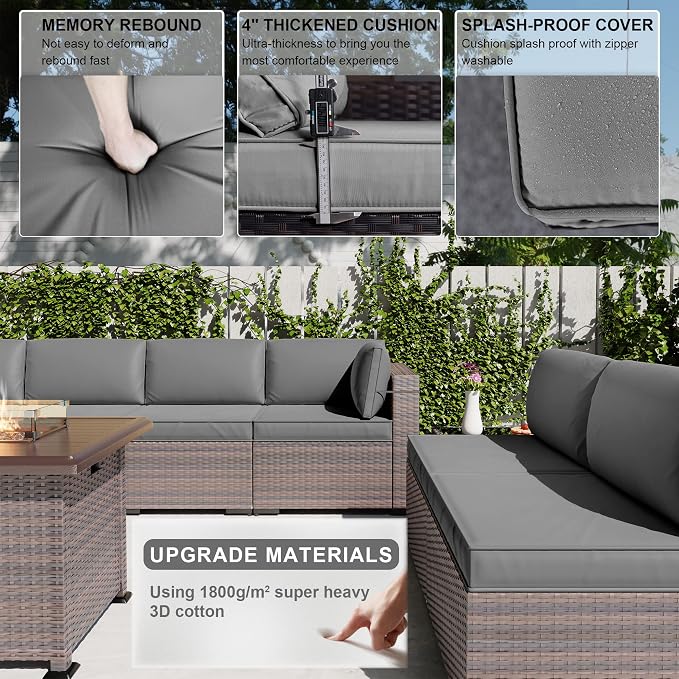 Kullavik 13 Pieces Outdoor Patio Furniture Set, PE Wicker Rattan Sectional Sofa - Image 4
