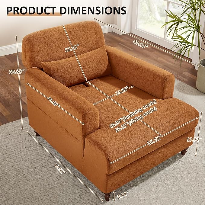 Oversized Chaise Lounge Chair Set of 2, Cloud Fluffy Chaise Sofa Recliner - Image 2