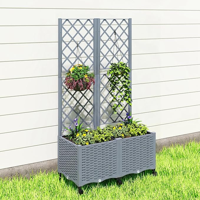 Outsunny Planter Box with Trellis, Self Watering Raised Garden Bed with - Image 9