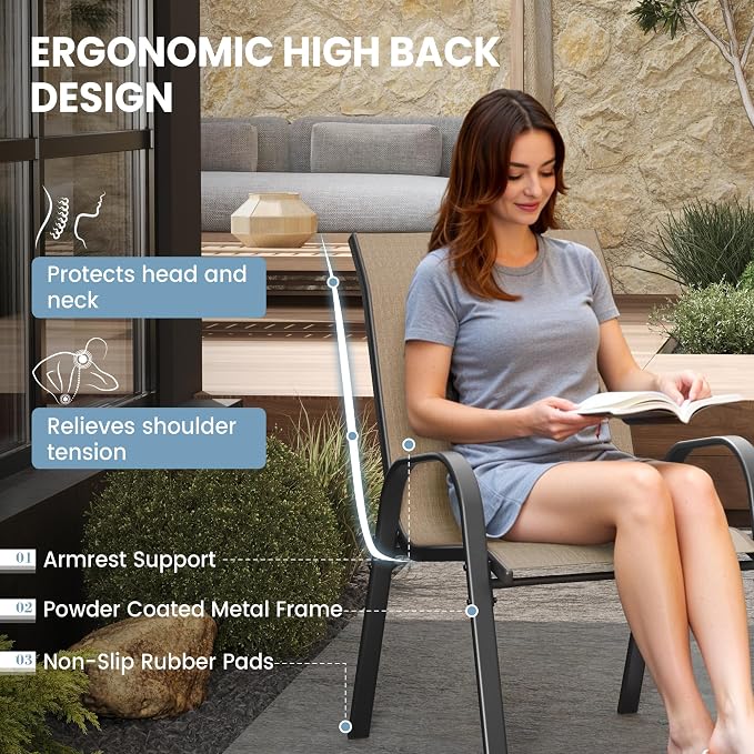 Patio Dining Chair Set of 6, Outdoor Stackable Dining Chairs High Back - Image 7