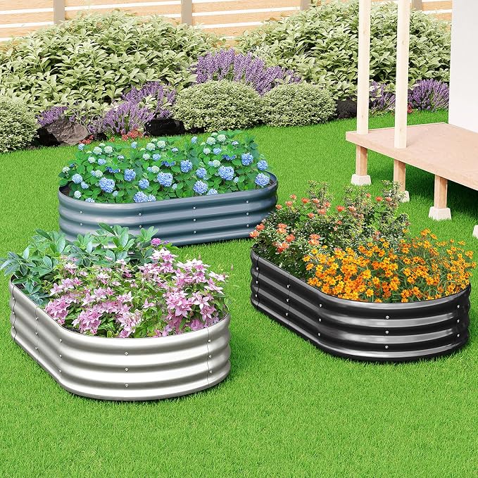 zizin 2 Pack Galvanized Raised Garden Bed Metal Oval Raised Garden Beds Outdoor - Image 6