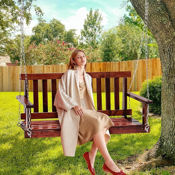 Upgraded Outdoor Wooden Porch Swings 48 Inch Outdoor Swings - Image 2