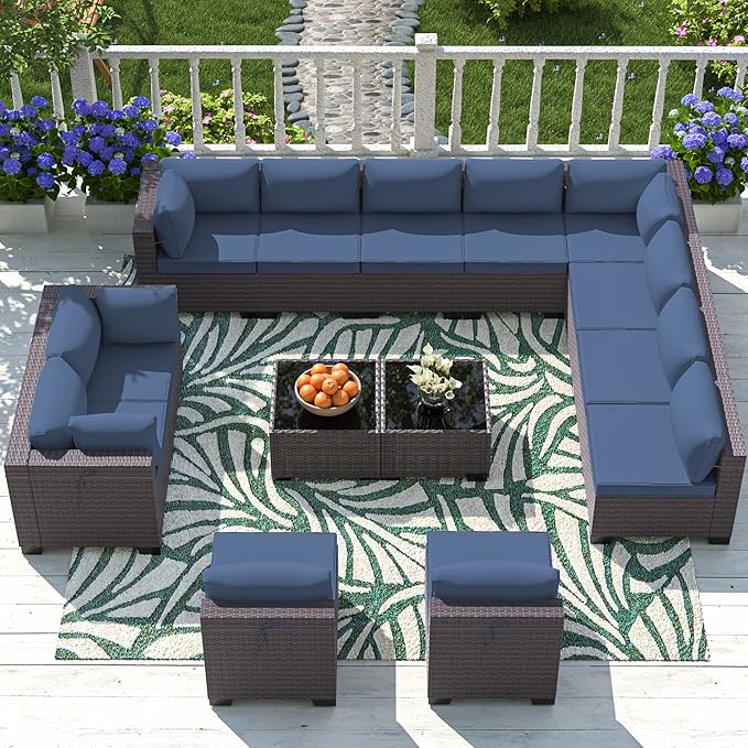 Outdoor Patio Furniture Set, 14 Pieces Outdoor Sectional Furniture Patio Sofa by ASJMR