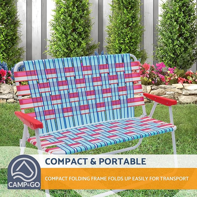 Camp & GO 16.5" High Seat Outdoor Double Wide Loveseat Web Folding Chair - Image 5
