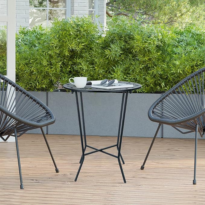 25" Height Side Table, 18inch Round Metal Outdoor Patio Bistro Table, Weather - Image 7