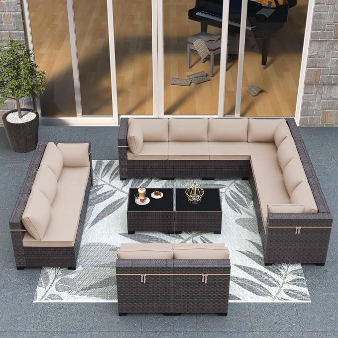 Outdoor Patio Furniture Set, 14 Pieces Outdoor Sectional Furniture Patio Sofa - Image 9