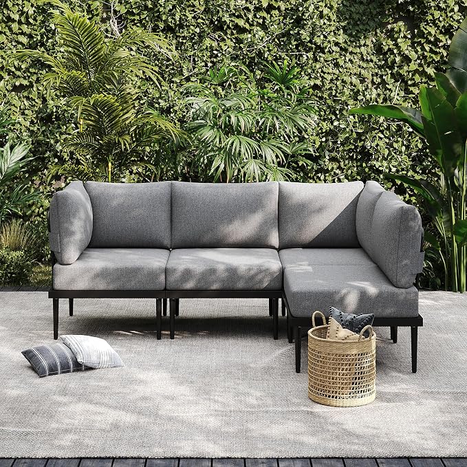 Sundale Outdoor 4 Pieces Patio Furniture Set, Metal Sectional Sofa Patio by SundaleOutdoor