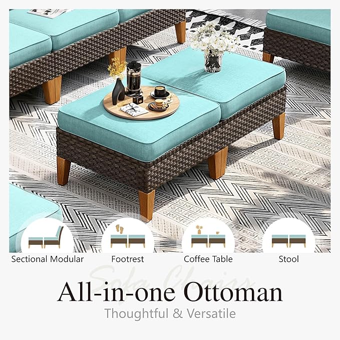 Sophia & William Outdoor Wicker Sectional Sofa Set, 9 Piece Half Moon Curved - Image 6