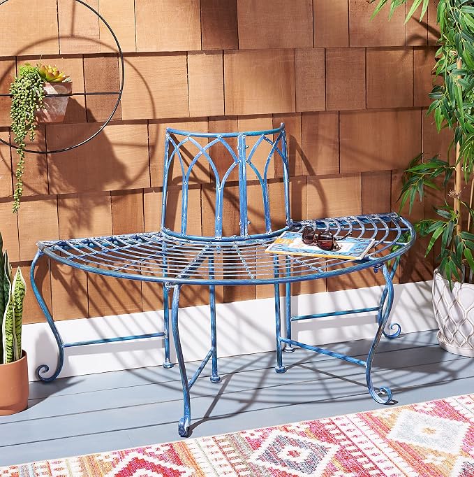 SAFAVIEH Outdoor Furniture Collection – Abia Antique Blue Distressed Wrought - Image 2