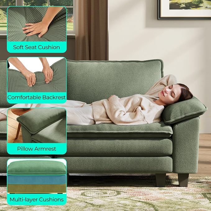 LINSY HOME 157'' Modular Sectional Sofa Green Couch Corduroy Cloud Couches - Image 3