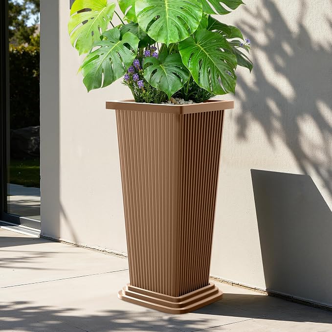 Set of 2 Large Planters for Outdoor Plants 24" Tall Tapered Modern Flower Pots - Image 5