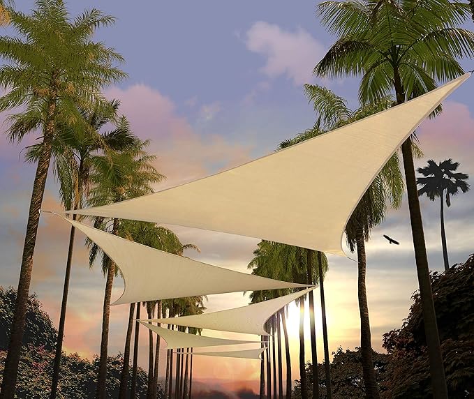 Amgo 22' x 22' x 22' Beige Triangle Sun Shade Sail Outdoor Canopy Awning UPF50+ by Amgo