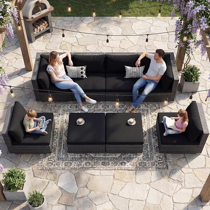 NICESOUL 8 Piece Outdoor Patio Set, 29.3'' High Back Extra Large Wicker Patio by NICESOUL