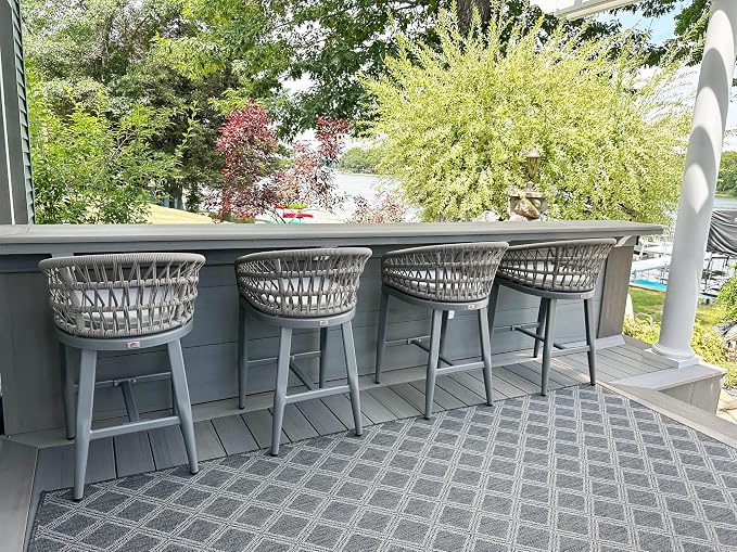 PURPLE LEAF Outdoor Rattan 29" Bar Stools Set of 2, Modern Boho Aluminum Patio by PURPLELEAF