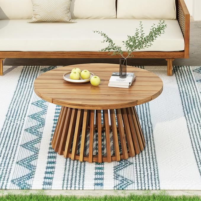 Merax Patio Outdoor Acacia Wood Round Coffee Table by Merax