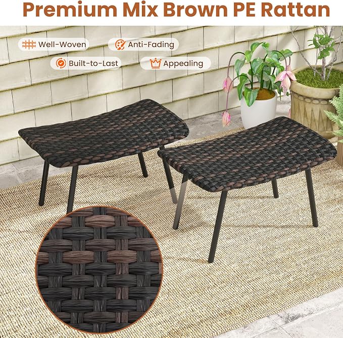Tangkula Set of 2 Patio Ottomans, Outdoor Wicker Footrest Extra Seating - Image 6