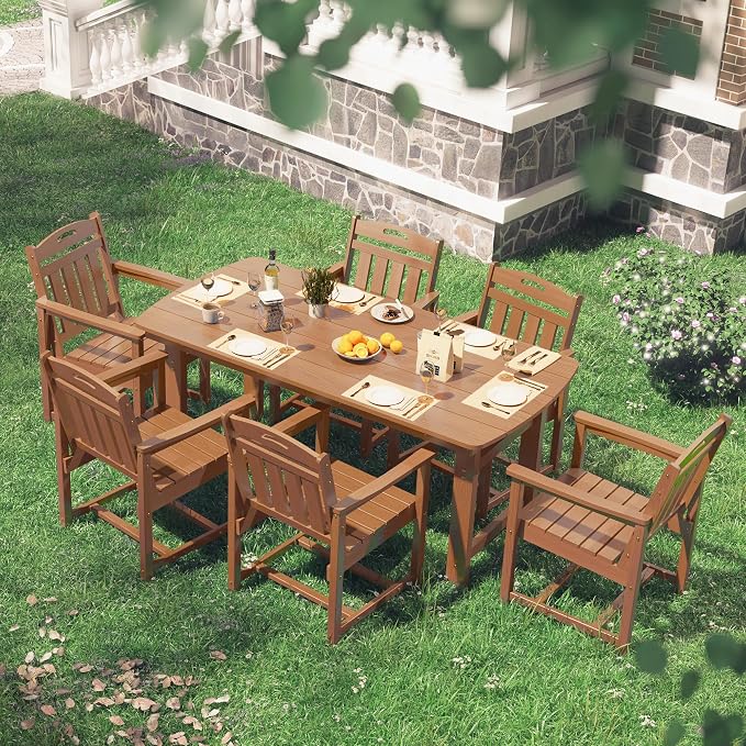 HDPE Outdoor Dining Set, Patio Table and Chairs Set, All-Weather 7-Piece - Image 7