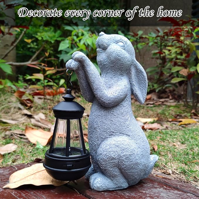 Rabbit Solar Garden Statues, Resin Rabbit Figurine Decorations - Image 4