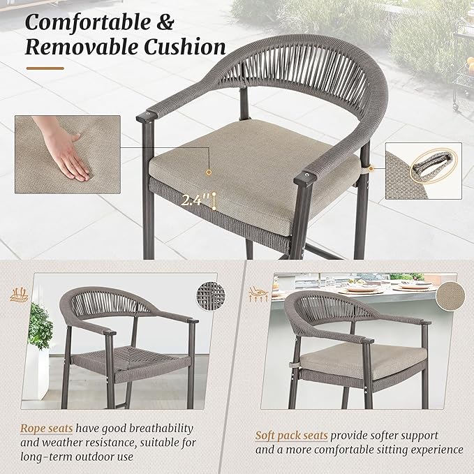 Bar Stools Set of 4, 24.8'' Aluminum Outdoor Bar Stool - Image 3