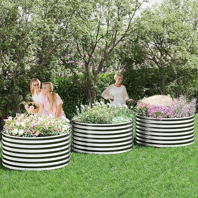 5 Pack 2x2FT Round Corrugated Galvanized Steel Raised Garden Bed Outdoor - Image 7