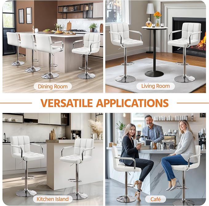 Yaheetech Bar Stools Set of 2, PU Leather Adjustable Swivel Barstools, - Image 7