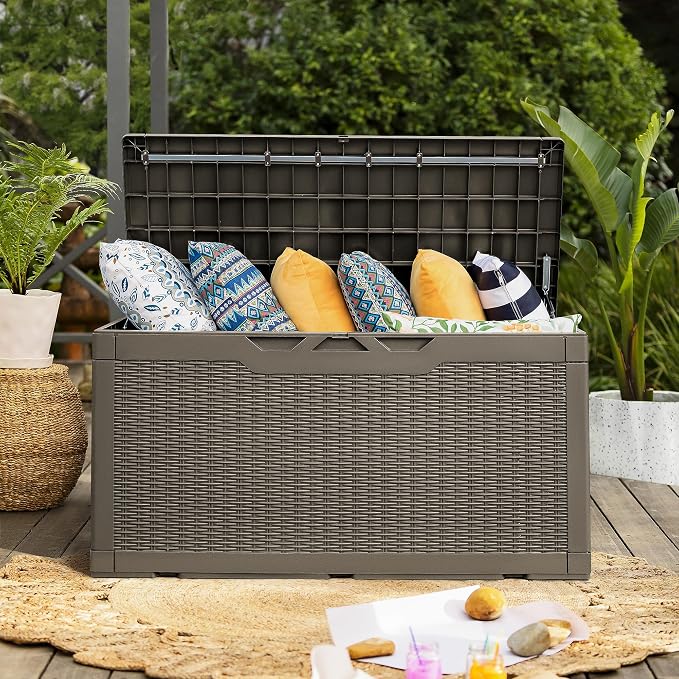 Flamaker Deck Box with Cushion 100 Gallon Waterproof Resin Storage Box with Air - Image 5