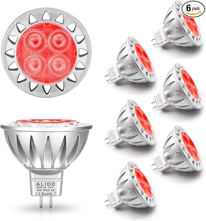 ALIDE Red MR16 GU5.3 Led Bulbs 5W, 20W 35W 50W Halogen Equivalent, 12V Low by ALIDE