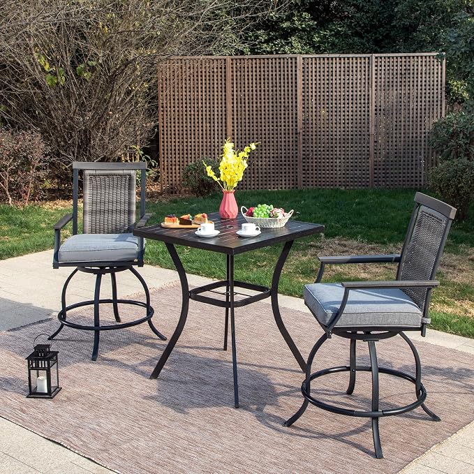 PHI VILLA 3 Piece Outdoor Bar Furniture Set, Counter Height Patio Bar Bistro by PHIVILLAThepioneerofcomfortablehouseholdsupplies