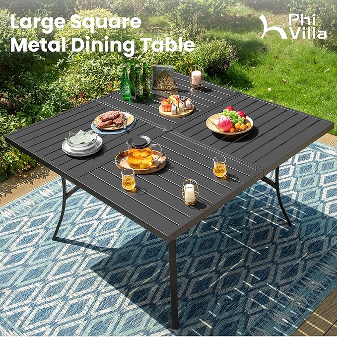 PHI VILLA 9 Piece Outdoor Patio Dining Set, Large Square Metal Dining Table and - Image 6