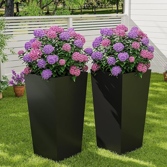 Garvee 30" Tall Planters Set of 2, Outdoor＆Indoor Black Planter Pots, High - Image 7