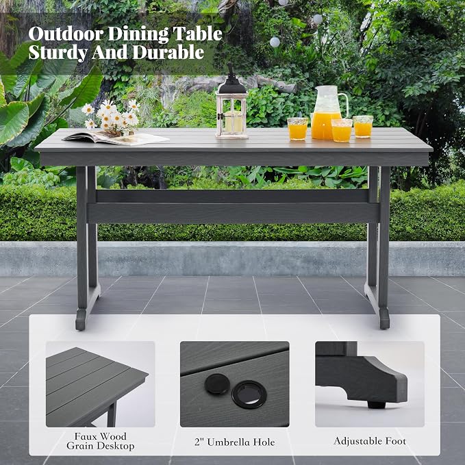 HDPE Dining Table Set for 6, 7-Piece Outdoor Table and Chairs Include 6 Dining - Image 4