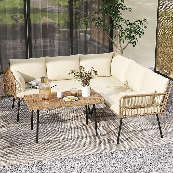 DWVO Patio Furniture Set, 4 Pieces Outdoor Patio Conversation Set, All-Weather by DWVO