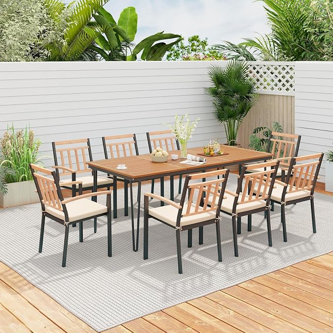 Tangkula 9 Piece Patio Dining Set, Outdoor Dining Furniture Set w/Rectangular - Image 2