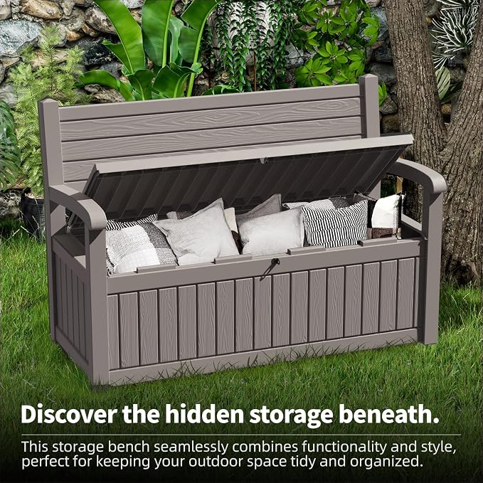 80 Gallon Outdoor Storage Bench Deck Box Waterproof Lockable, Outdoor Storage - Image 8
