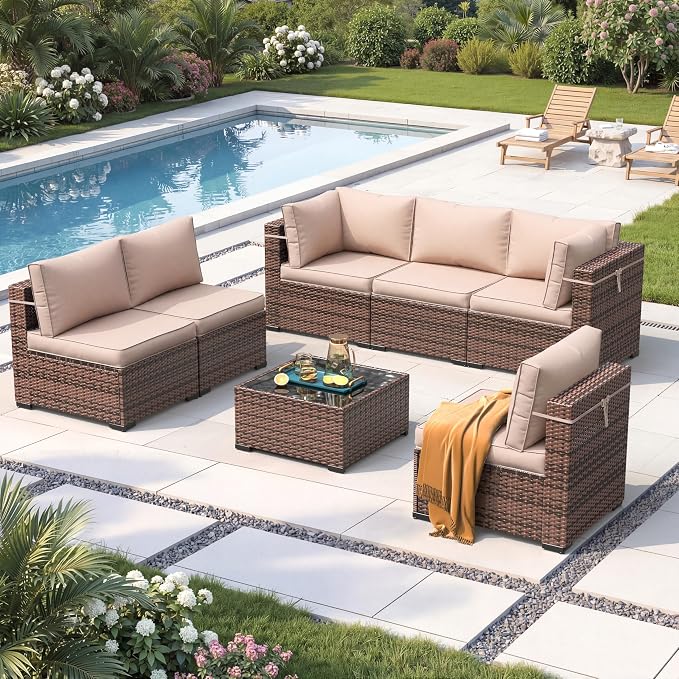 Amopatio Outdoor Patio Furniture Set 7 Pieces Patio Conversation Set Sectional - Image 8