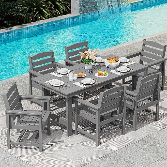 SERWALL Outdoor HDPE Dining Table Set, 7-Piece Outdoor Dining Table Sets - Image 6