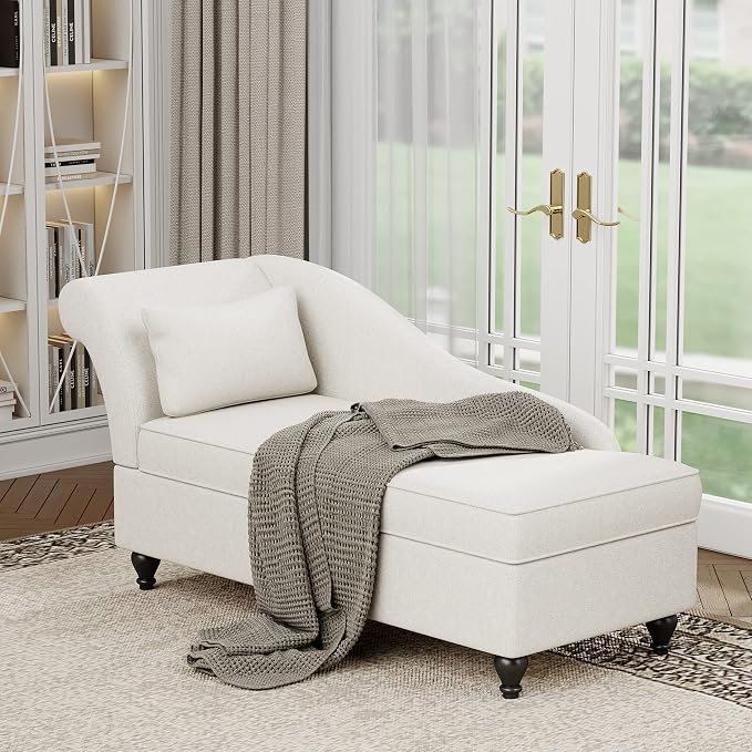 Yongqiang Storage Chaise Lounge Indoor, Linen Upholstered Chaise Lounge Chair - Image 4