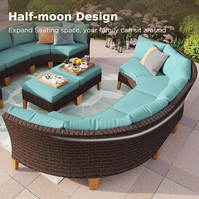 PHI VILLA 7-Piece Wicker Patio Furniture Set, Outdoor Half-Moon Curved - Image 3