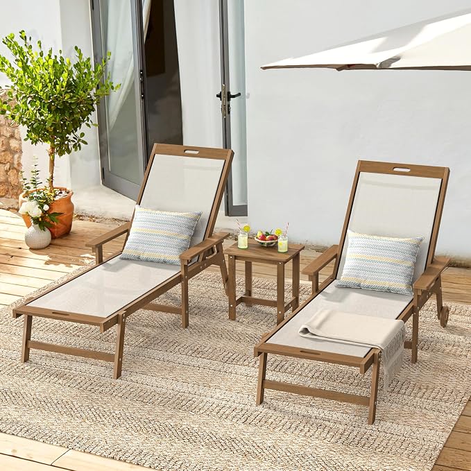 LUE BONA Chaise Lounge Chair Outdoor Set of 2, HDPS and HDPE Wicker Chaise - Image 2