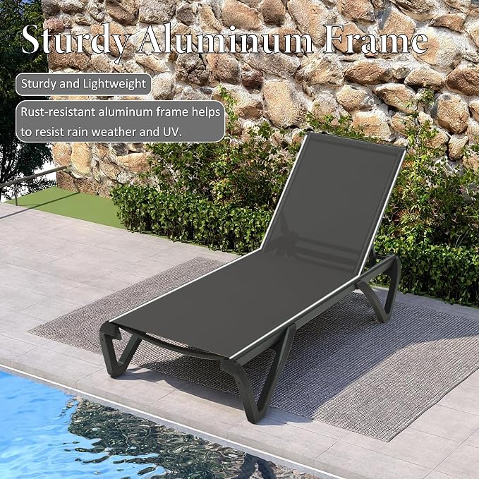 Domi Pool Lounge Chairs Set of 2, Aluminum Adjustable Outdoor Chaise Lounge - Image 3