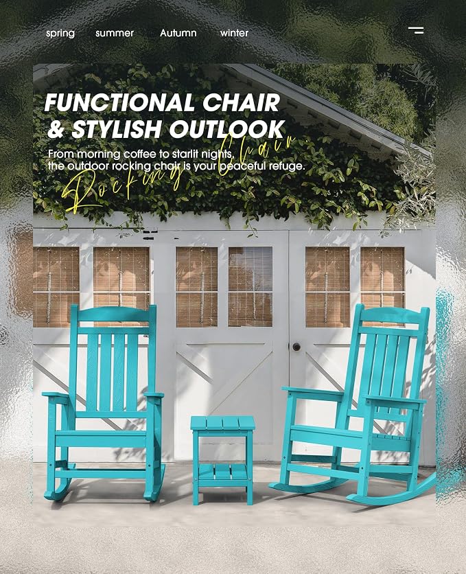 KINGYES Outdoor Rocking Chair Set of 2, High Density Polyethylene Patio Rocking - Image 4