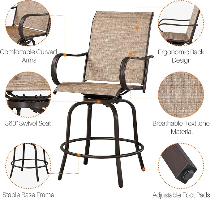 Yaheetech Patio Swivel Barstools Outdoor Chairs Set of 6, High Bistro Stools - Image 5