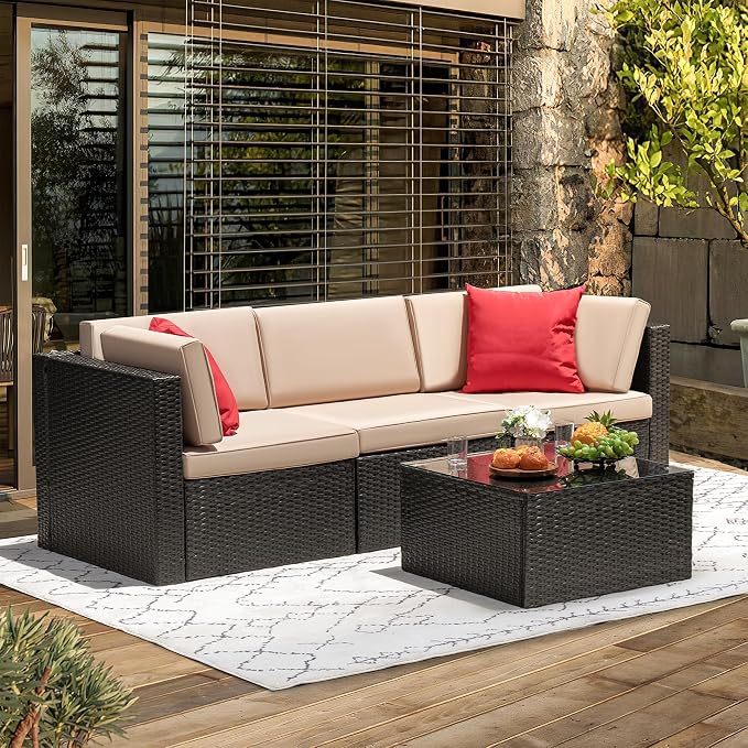 Devoko 4 Pieces Patio Furniture Sets All-Weather Outdoor Sectional Sofa Manual - Image 2