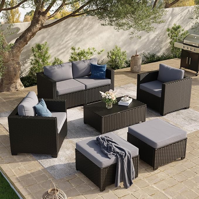 Aoxun 7 Piece Outdoor Patio Furniture Set 6 Seats, Outdoor Sectional by Aoxun