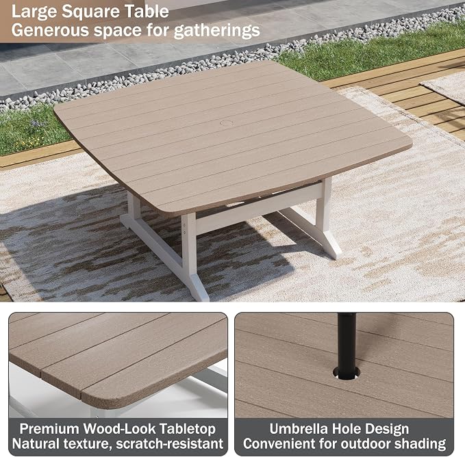 Outdoor Dining Set, HDPE 9-Piece Patio Table and Chairs Set, All-Weather - Image 5